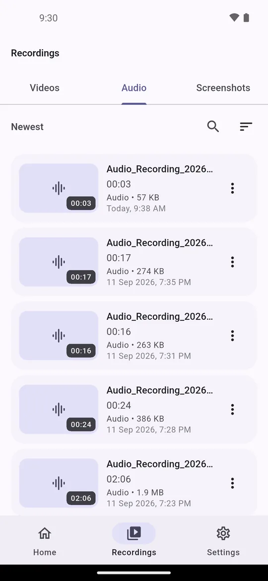 Audio source options: microphone, device audio, or both